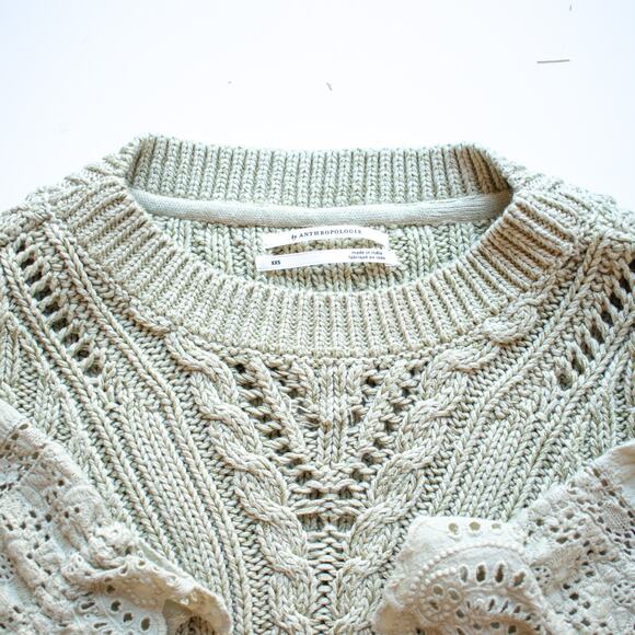 Anthropologie Pistachio Cable-Knit Lacey Sweater Size XXS - Picture 5 of 9